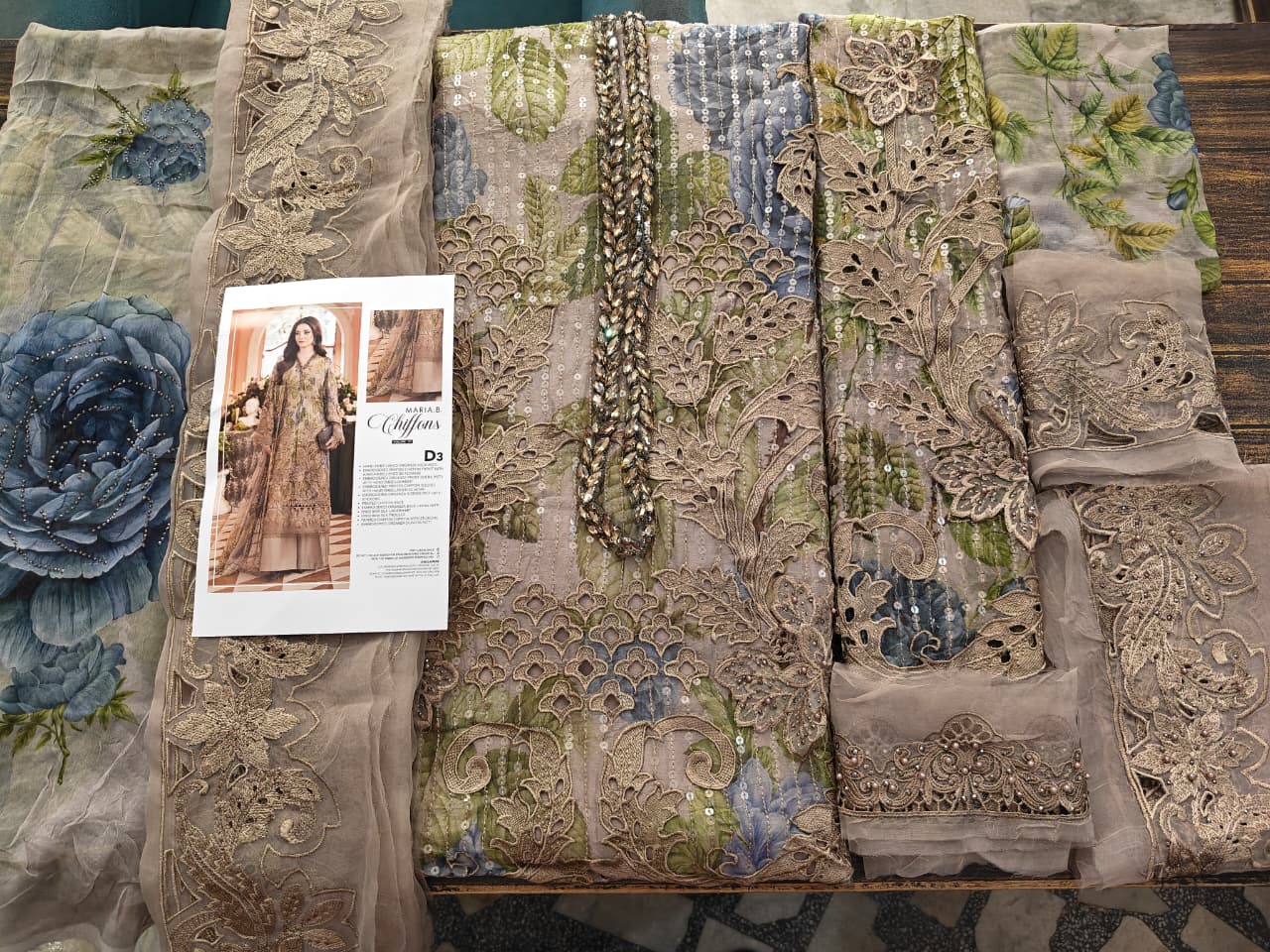 Maria B Chiffon/ Royal Tea Affair/Warm Beige/Coffee - Image 5