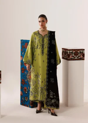 Q line by Qalamkar Embroidered Slub Linen Amarah QLW-01
