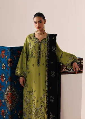 Alternative view of Q line by Qalamkar Embroidered Slub Linen Amarah QLW-01