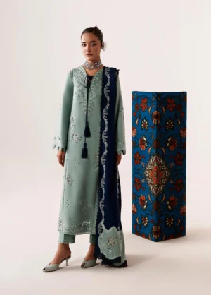 Q line by Qalamkar Embroidered Slub Linen  Taliya QLW-11