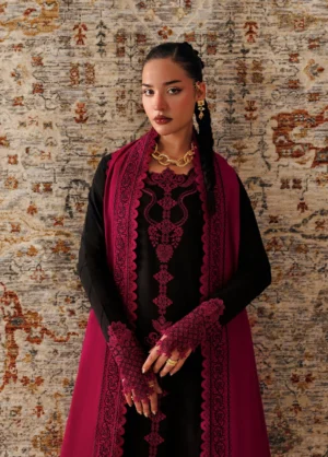 Alternative view of Q line by Qalamkar Embroidered Slub Linen  Yani QLW-12
