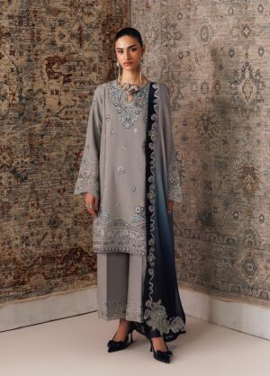 Q line by Qalamkar Embroidered Slub Linen  Gina QLW-15
