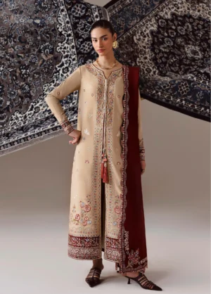 Q line by Qalamkar Embroidered Slub Linen  Hamna QLW-16