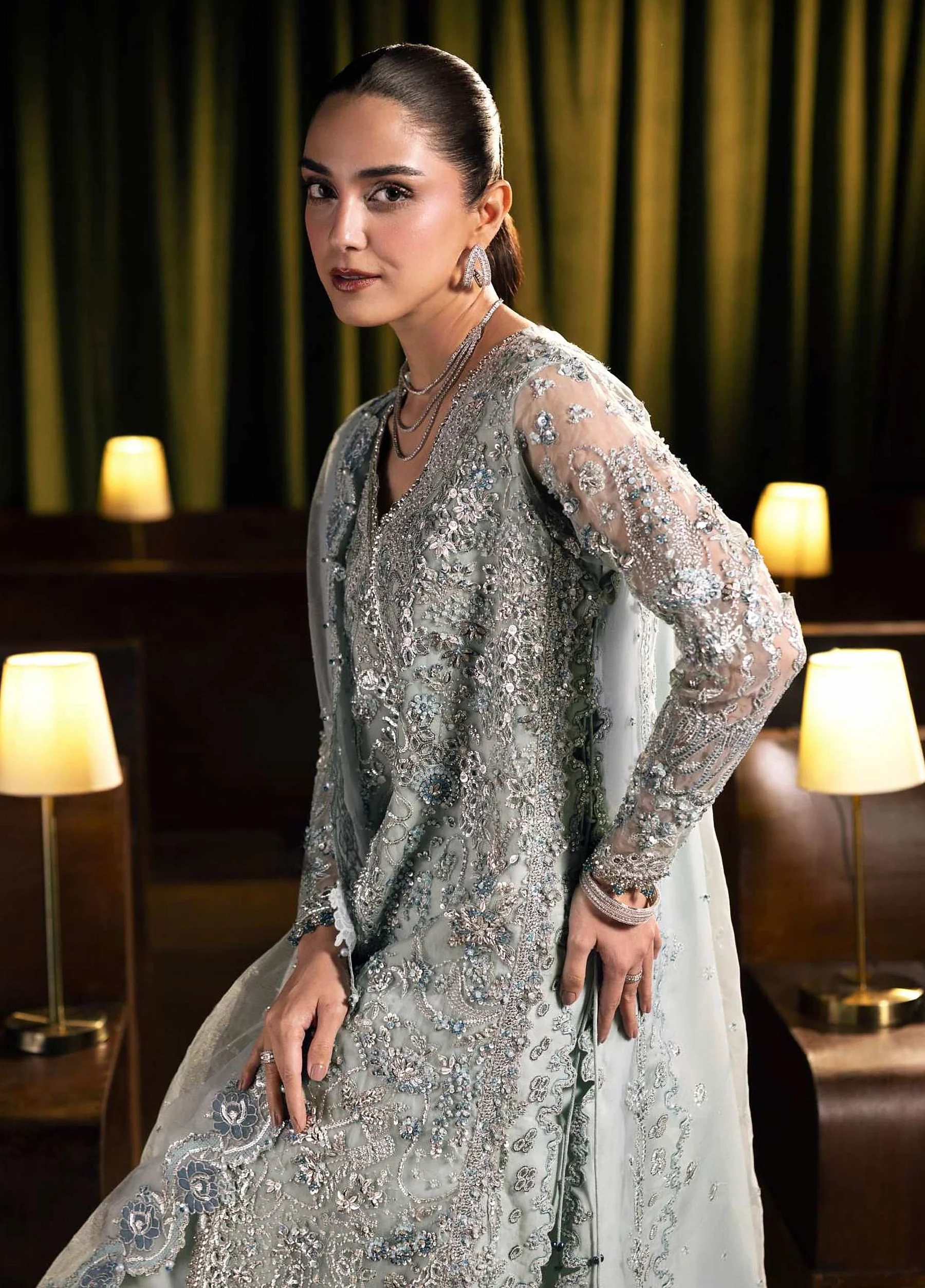 Seranade by Elaf Unstitched Embroidered Poly Net 3 Piece Suit Lumière -04 - Image 2