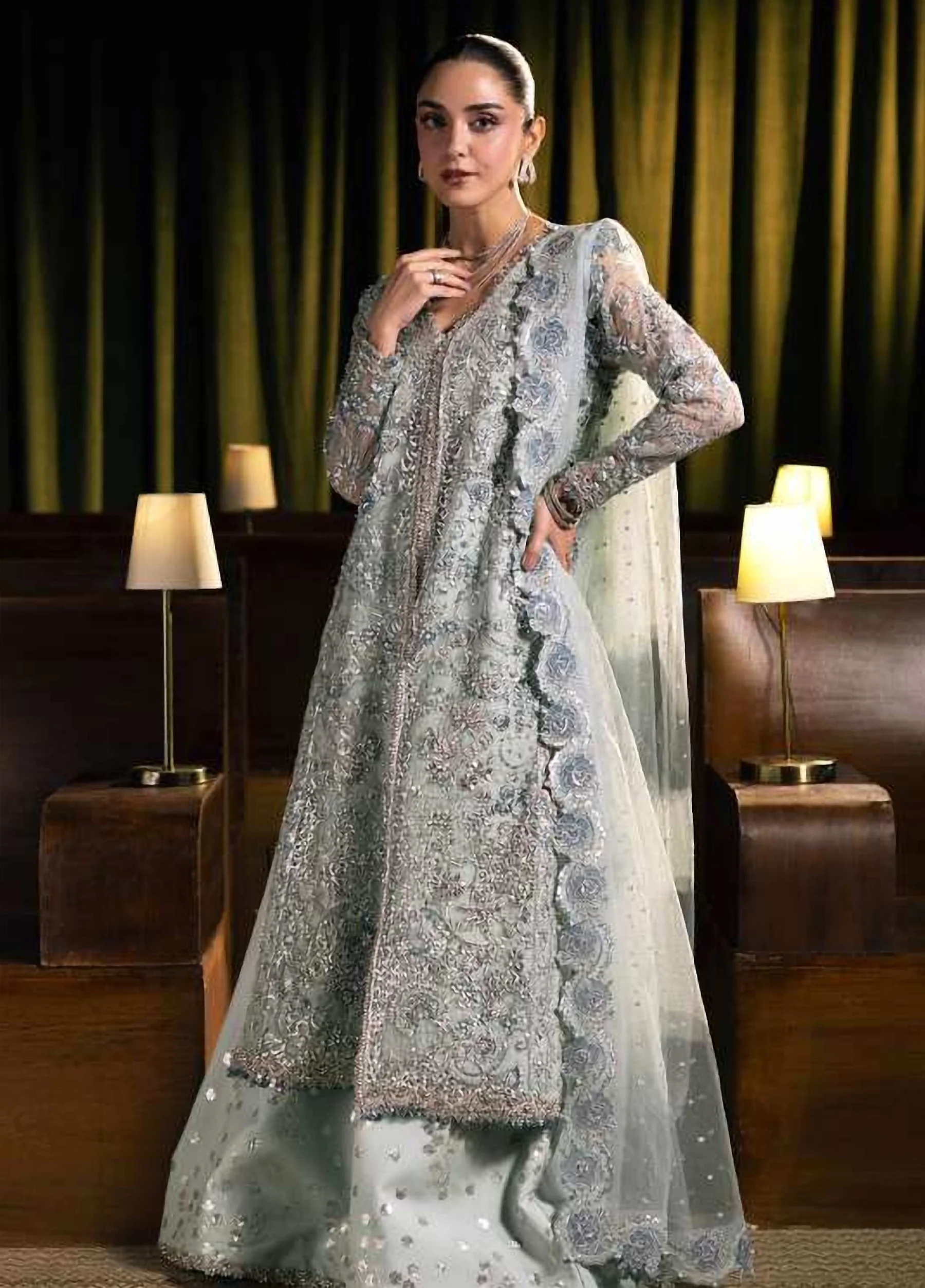 Seranade by Elaf Unstitched Embroidered Poly Net 3 Piece Suit Lumière -04 - Image 4