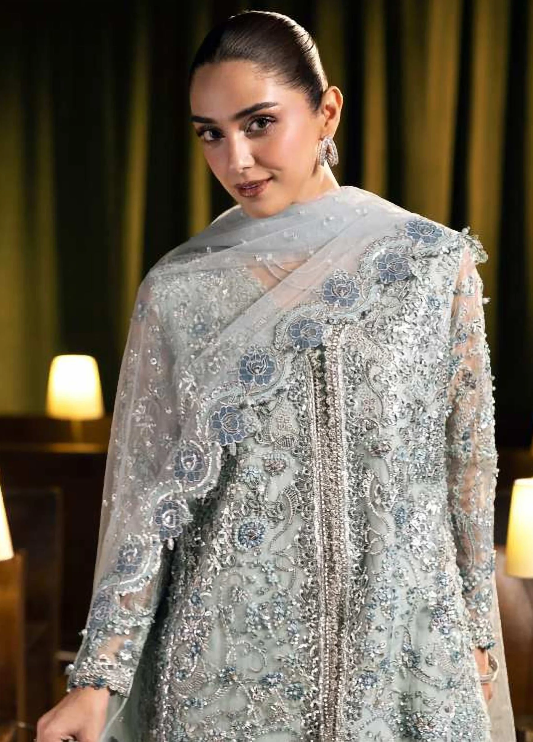 Seranade by Elaf Unstitched Embroidered Poly Net 3 Piece Suit Lumière -04 - Image 5