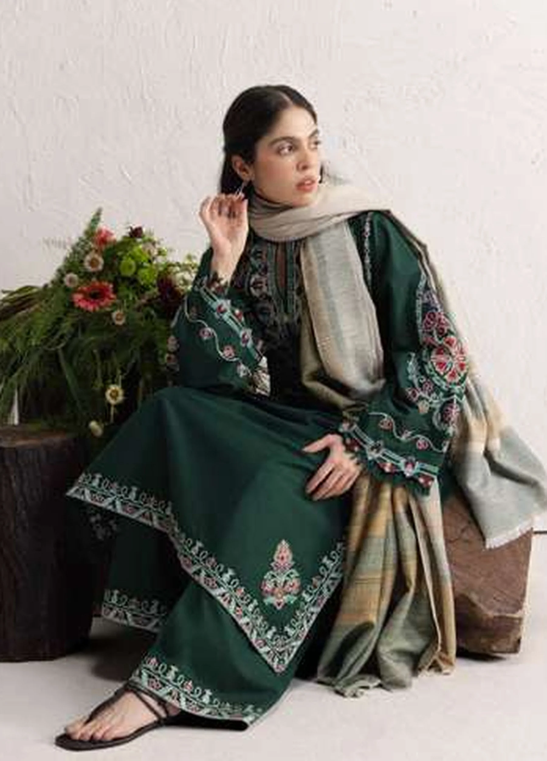 Coco by Zara Shahjahan Unstitched Khaddar OCHRE 2B - Winter Collection - Image 5