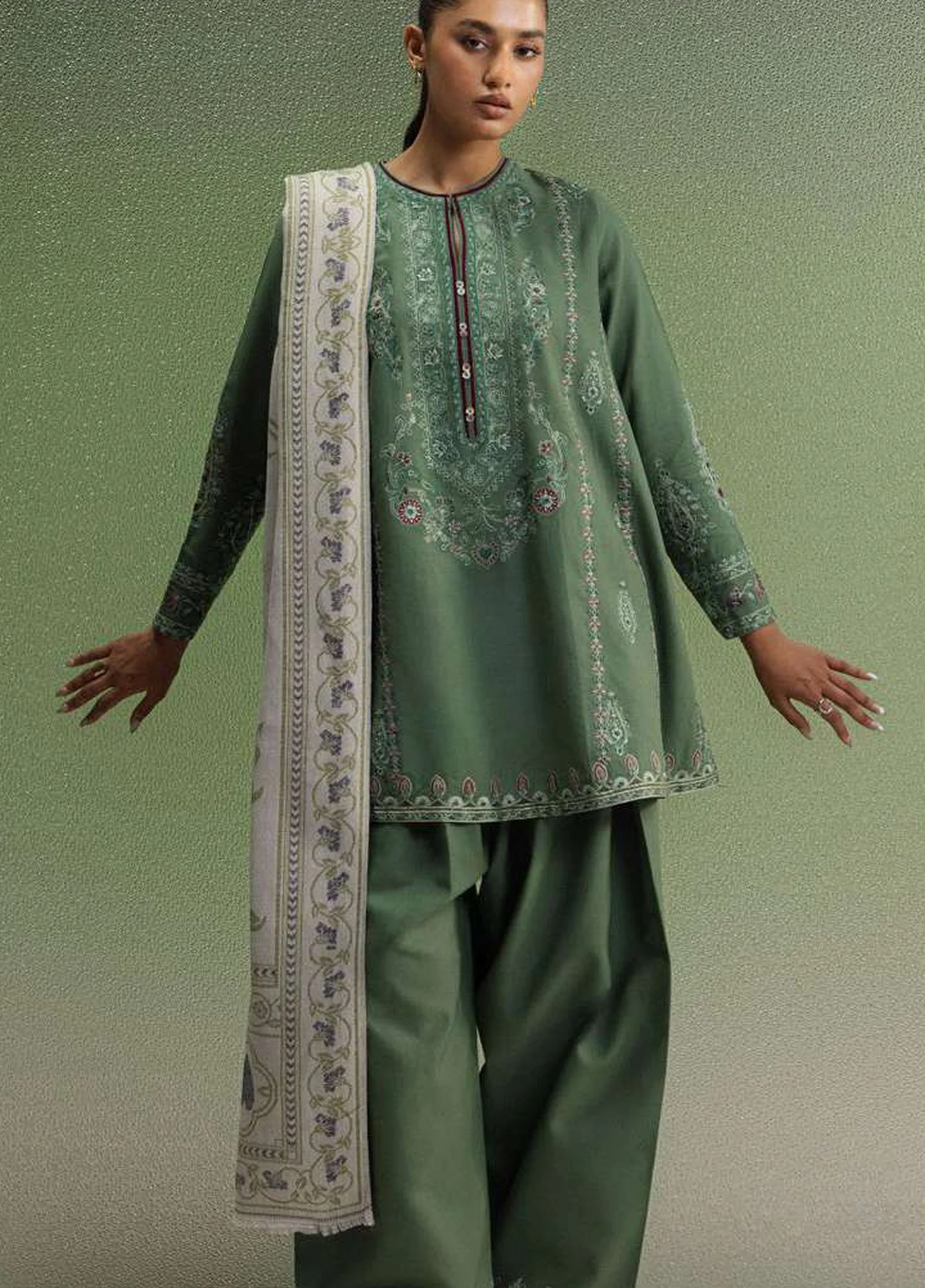 Coco by Zara Shahjahan Unstitched Khaddar SARD 1B - Winter Collection - Image 3