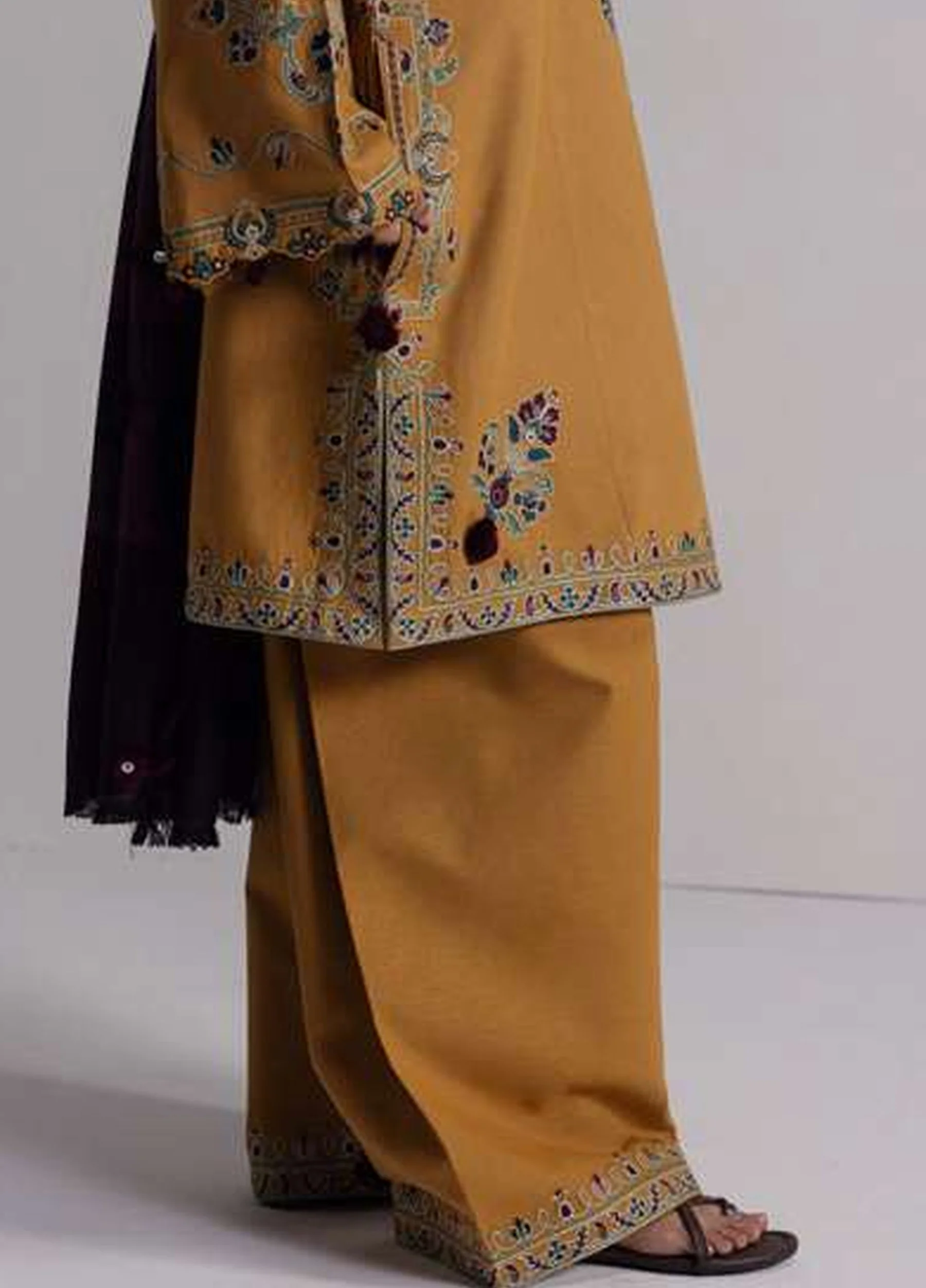 Coco by Zara Shahjahan Unstitched Khaddar OCHRE 2A - Winter Collection - Image 4