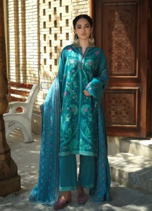 Bukhara by Mushq Unstitched Embroidered Corduroy  Azure Courtyard