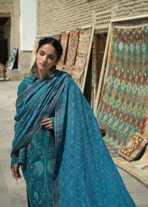 Alternative view of Bukhara by Mushq Unstitched Embroidered Corduroy  Azure Courtyard