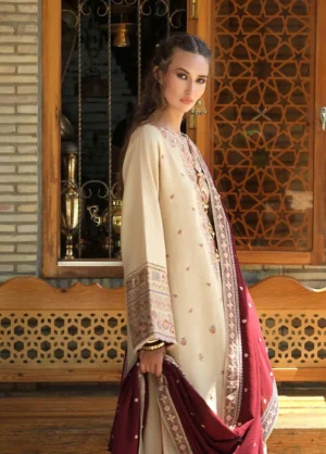 Alternative view of Beneath Bukhara by Mushq Unstitched Embroidered Karandi  Frosted Dome - Winter Collection